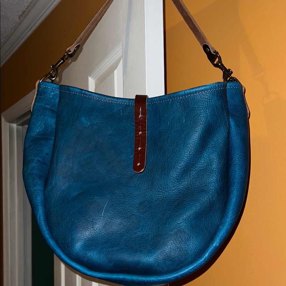 Go Forth Goods Blue Leather Hobo Bag